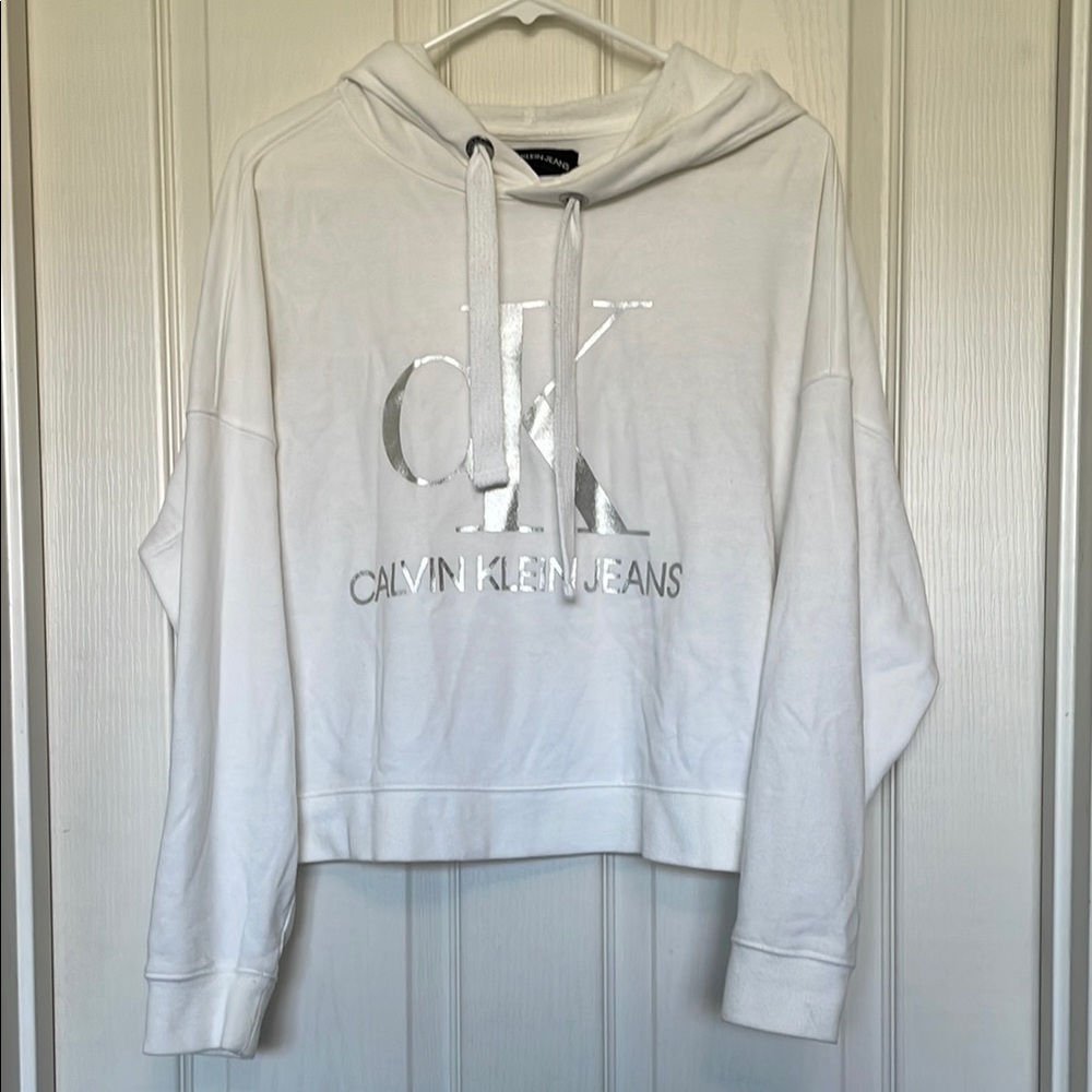 Calvin Klein White Oversized Crop Hoodie